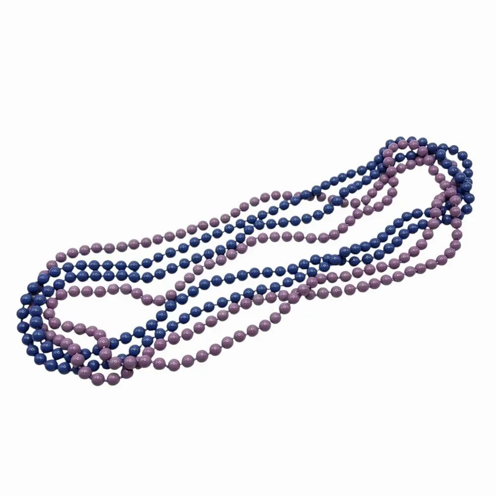 Vintage 80s Glass Bead Necklace Set Purple Blue Long Layering Festival Retro 58